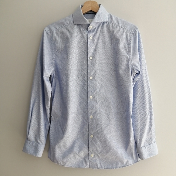 Eton Super Slim Fit Men's Dress Shirt Blue Dots 14.5 - Picture 2 of 16